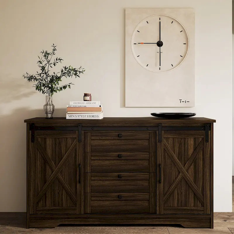 Buffet de salle à manger style rustique avec 2 portes et 4 tiroirs
