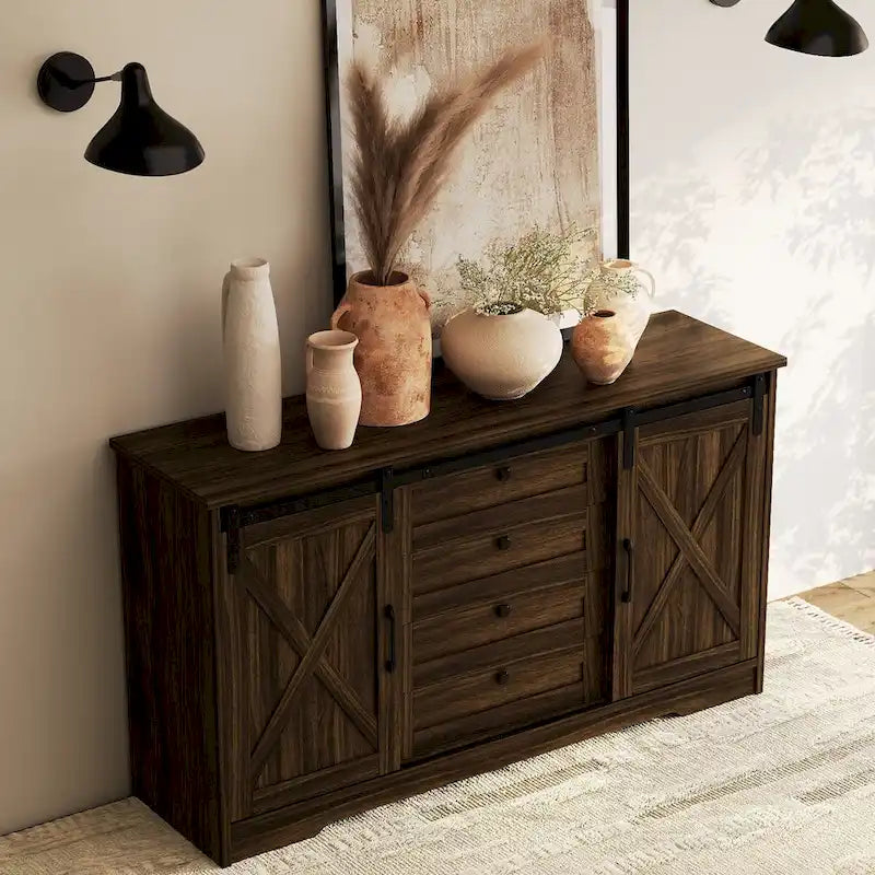 Buffet de salle à manger style rustique avec 2 portes et 4 tiroirs