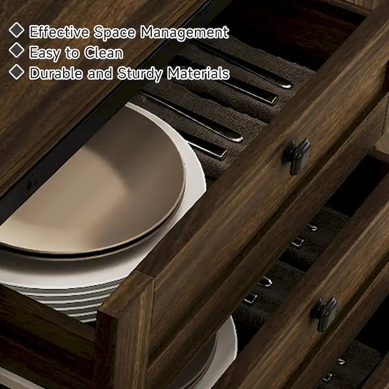 Buffet de salle à manger style rustique avec 2 portes et 4 tiroirs