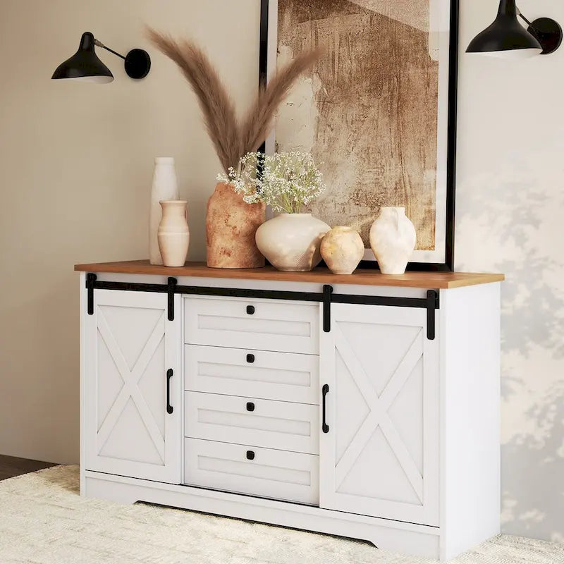 Buffet de salle à manger style rustique avec 2 portes et 4 tiroirs