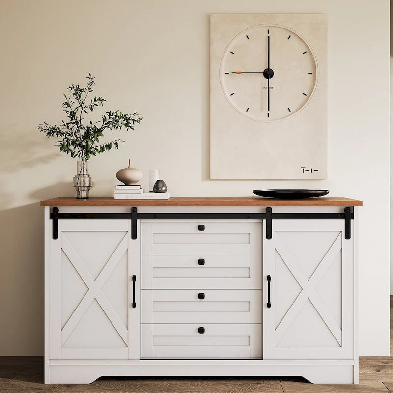 Buffet de salle à manger style rustique avec 2 portes et 4 tiroirs