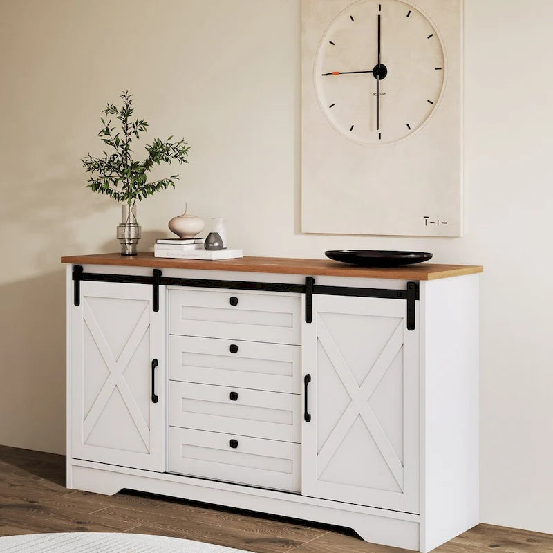 Buffet de salle à manger style rustique avec 2 portes et 4 tiroirs