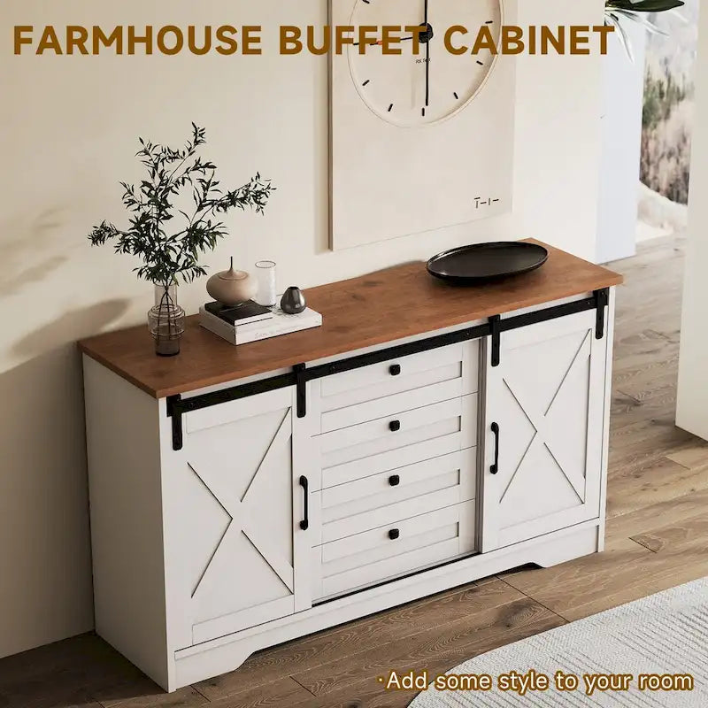 Buffet de salle à manger style rustique avec 2 portes et 4 tiroirs