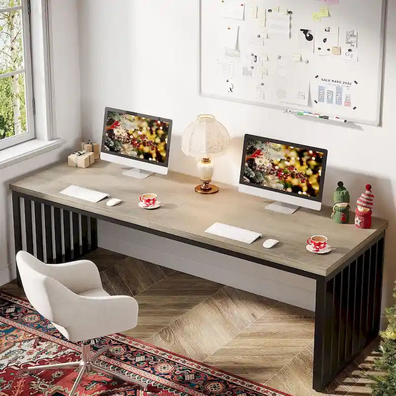 Bureau informatique 2 personnes de 199,9 cm, bureau exécutif en bois pour bureau à domicile