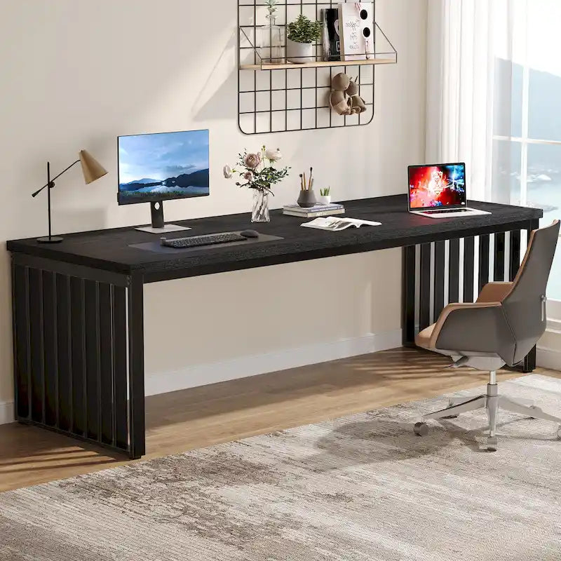 Bureau informatique 2 personnes de 199,9 cm, bureau exécutif en bois pour bureau à domicile