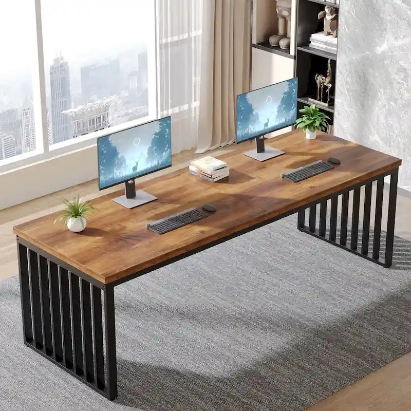 Bureau informatique 2 personnes de 199,9 cm, bureau exécutif en bois pour bureau à domicile