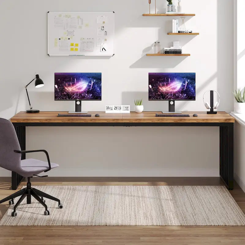 Bureau informatique 2 personnes de 199,9 cm, bureau exécutif en bois pour bureau à domicile