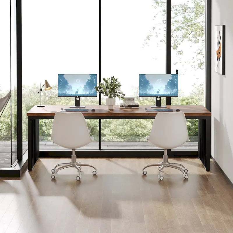 Bureau informatique 2 personnes de 199,9 cm, bureau exécutif en bois pour bureau à domicile