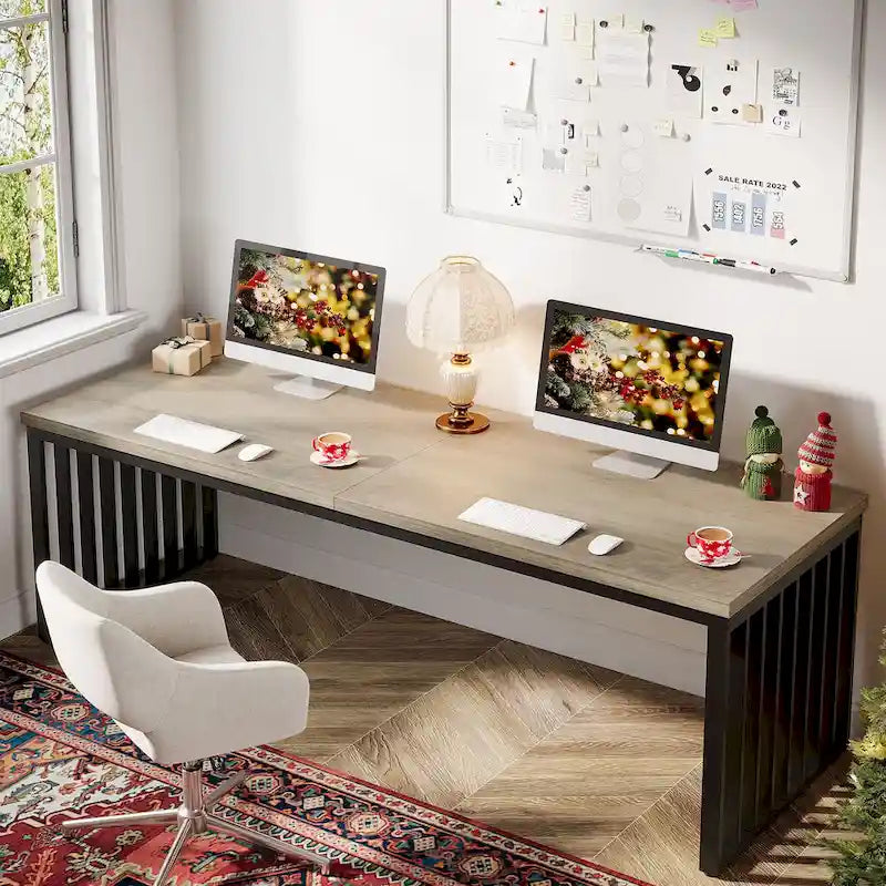 Bureau informatique 2 personnes de 199,9 cm, bureau exécutif en bois pour bureau à domicile