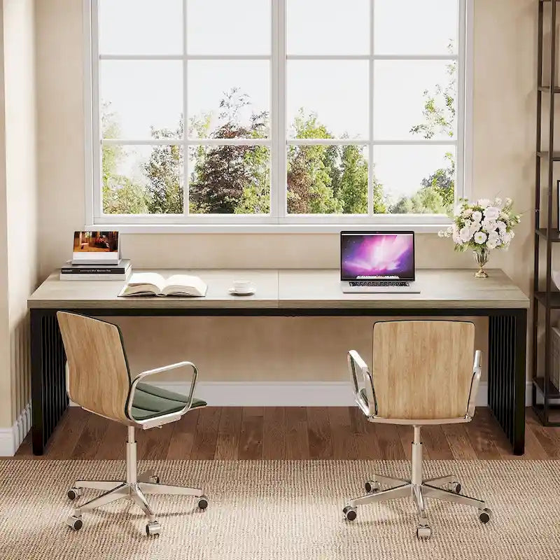 Bureau informatique 2 personnes de 199,9 cm, bureau exécutif en bois pour bureau à domicile