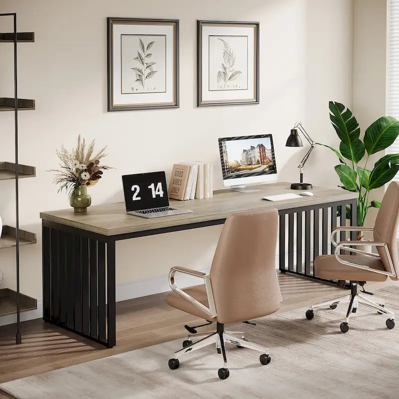 Bureau informatique 2 personnes de 199,9 cm, bureau exécutif en bois pour bureau à domicile