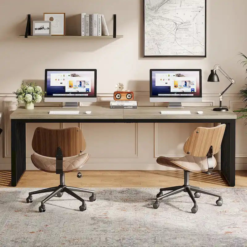 Bureau informatique 2 personnes de 199,9 cm, bureau exécutif en bois pour bureau à domicile