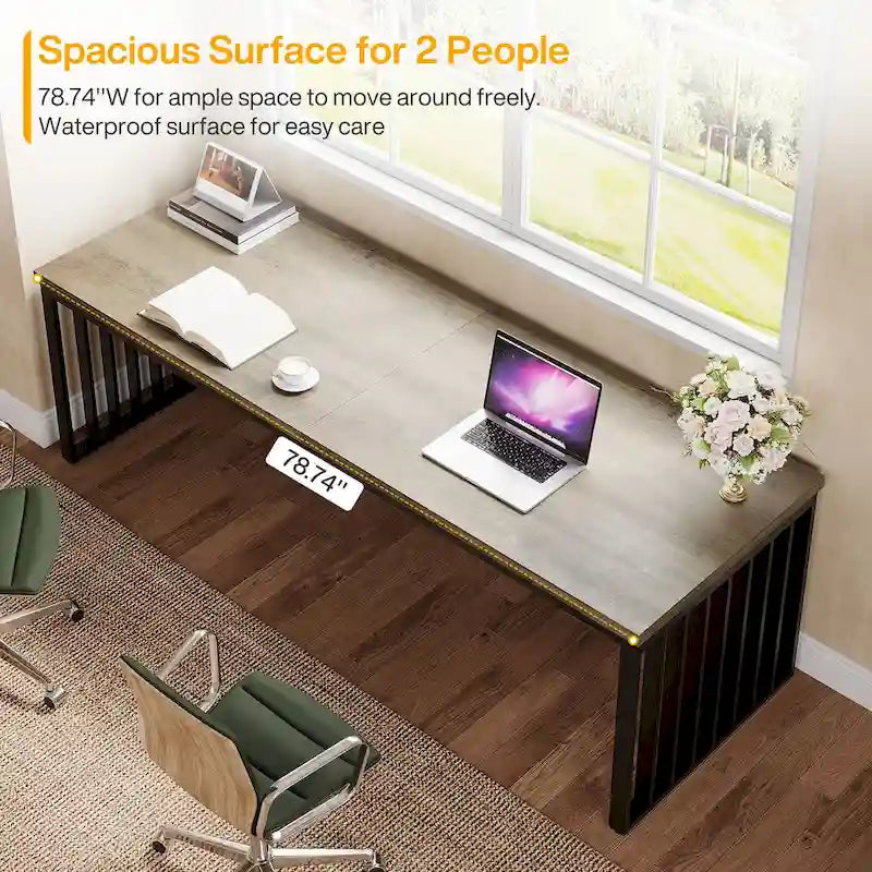 Bureau informatique 2 personnes de 199,9 cm, bureau exécutif en bois pour bureau à domicile