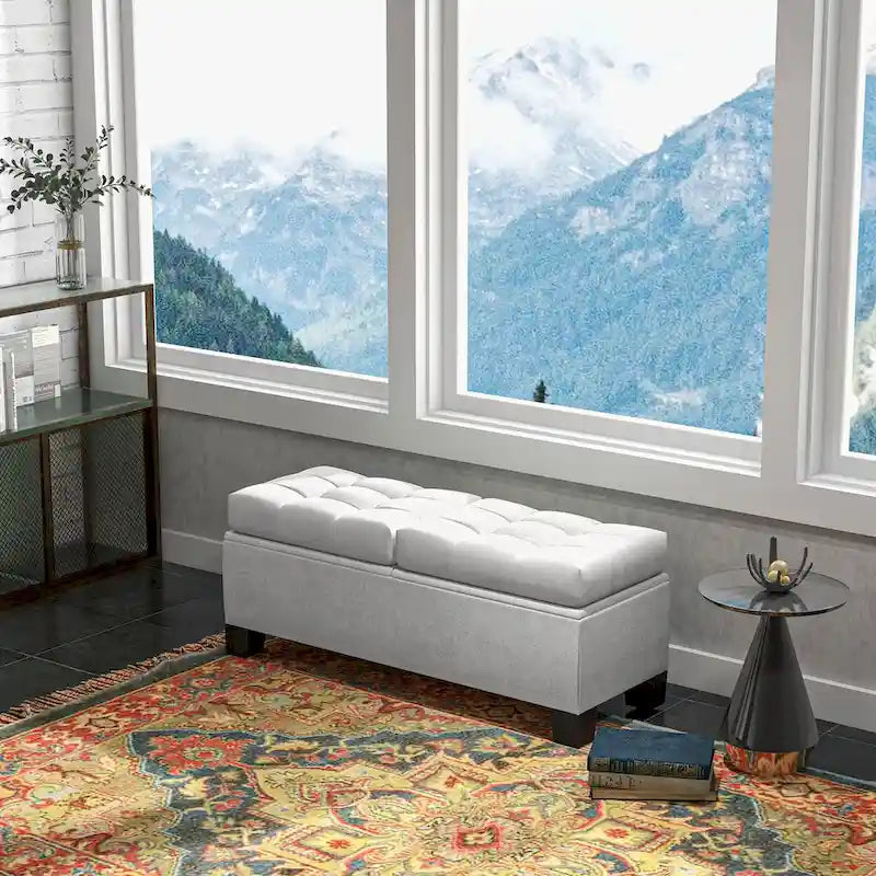 Banc de rangement ottoman, banc de bout de lit rembourré avec cadre en acier, banc de rangement capitonné avec charnières de sécurité