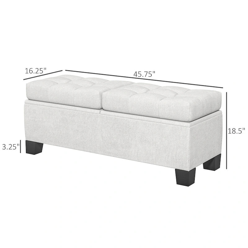 Banc de rangement ottoman, banc de bout de lit rembourré avec cadre en acier, banc de rangement capitonné avec charnières de sécurité