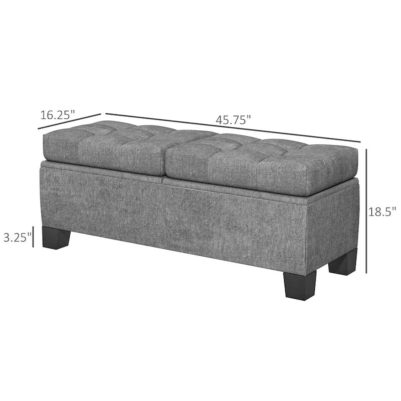 Banc de rangement ottoman, banc de bout de lit rembourré avec cadre en acier, banc de rangement capitonné avec charnières de sécurité
