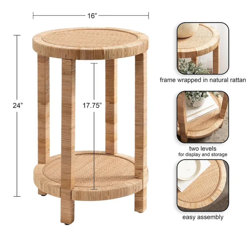Table d'appoint en rotin - 16x16x24