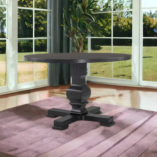HomeRoots 47 Black Rounded Solid Wood Pedestal Base Dining Table