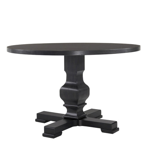 Table de salle à manger avec pied central en bois massif arrondi noir 47 po