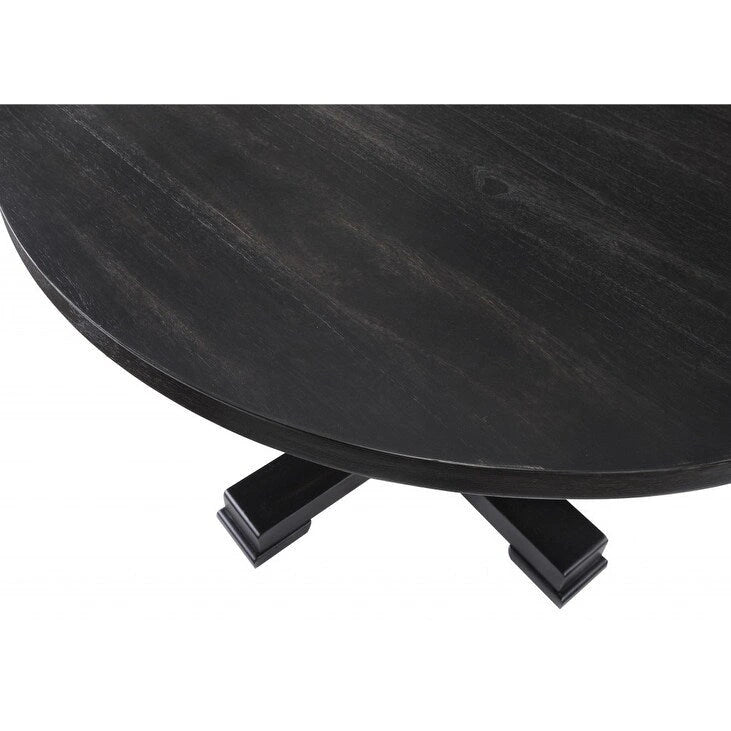 Table de salle à manger avec pied central en bois massif arrondi noir 47 po