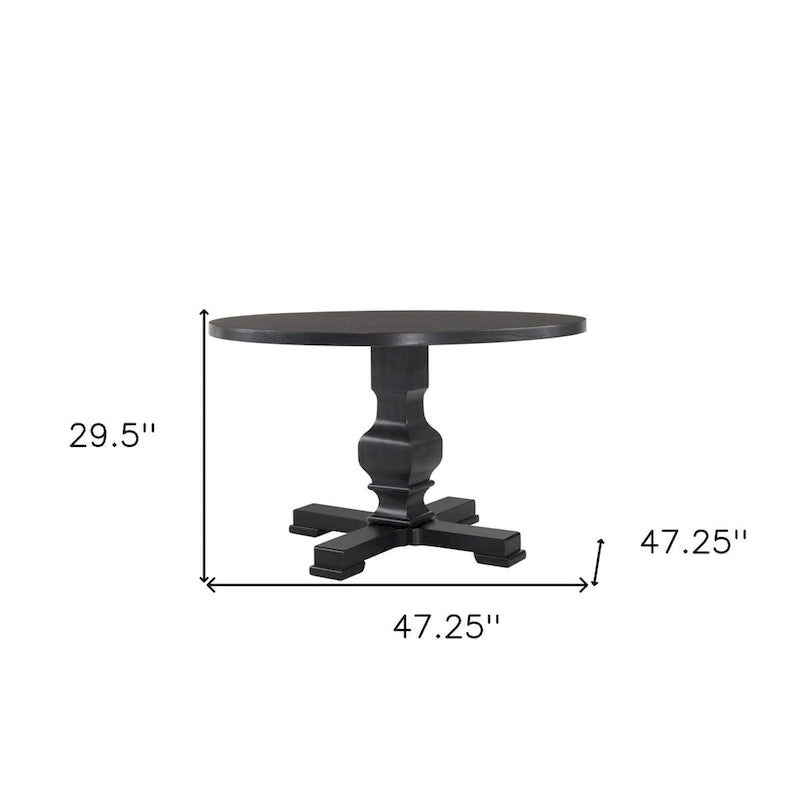 Table de salle à manger avec pied central en bois massif arrondi noir 47 po