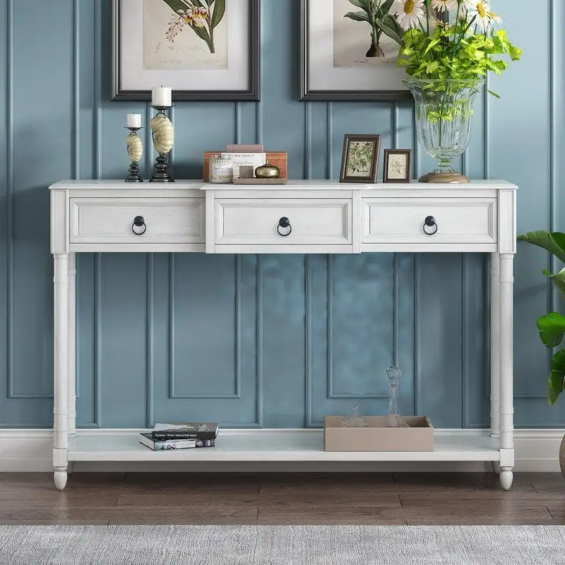 Table console avec tiroirs pour entrée, avec tiroirs saillants et longue étagère