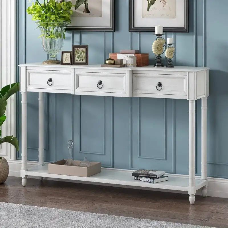 Table console avec tiroirs pour entrée, avec tiroirs saillants et longue étagère