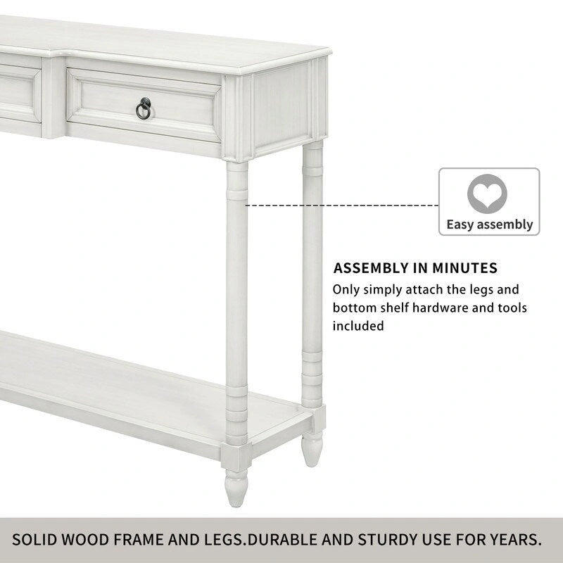 Table console avec tiroirs pour entrée, avec tiroirs saillants et longue étagère