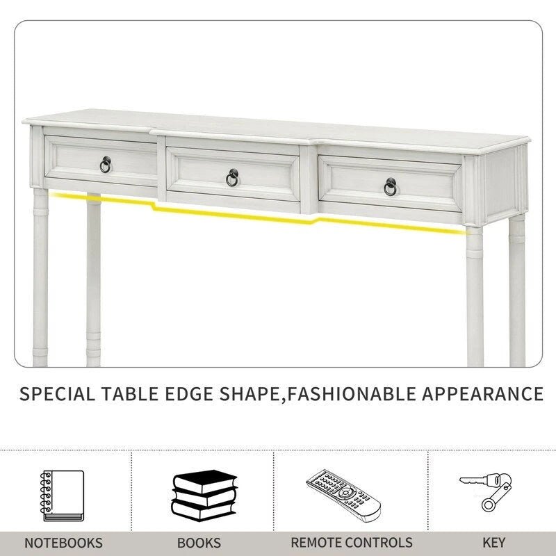 Table console avec tiroirs pour entrée, avec tiroirs saillants et longue étagère
