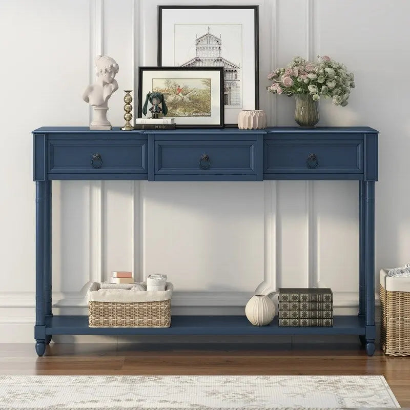 Table console avec tiroirs pour entrée, avec tiroirs saillants et longue étagère