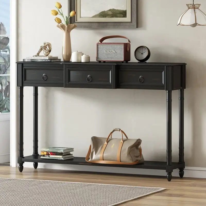 Table console avec tiroirs pour entrée, avec tiroirs saillants et longue étagère