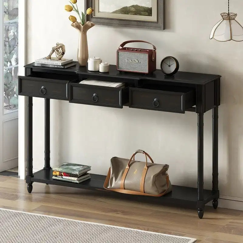 Table console avec tiroirs pour entrée, avec tiroirs saillants et longue étagère