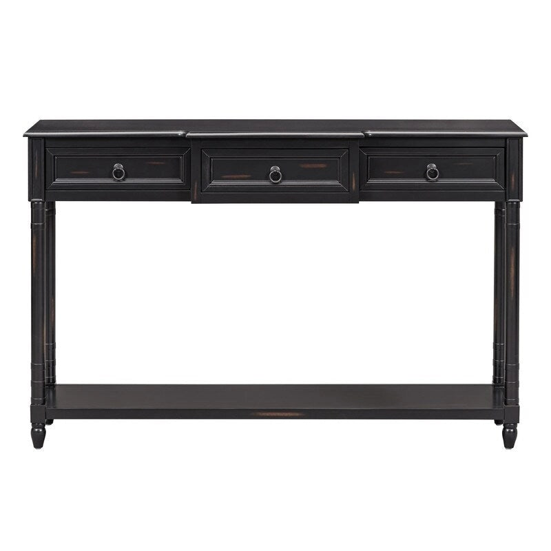 Table console avec tiroirs pour entrée, avec tiroirs saillants et longue étagère