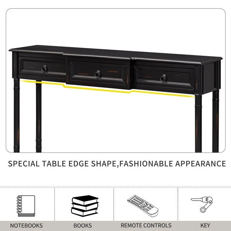 Table console avec tiroirs pour entrée, avec tiroirs saillants et longue étagère