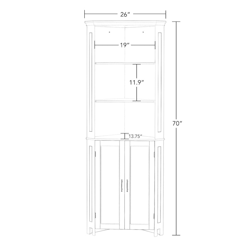 Meuble d'angle haut de salle de bain avec portes et étagère réglable - Blanc