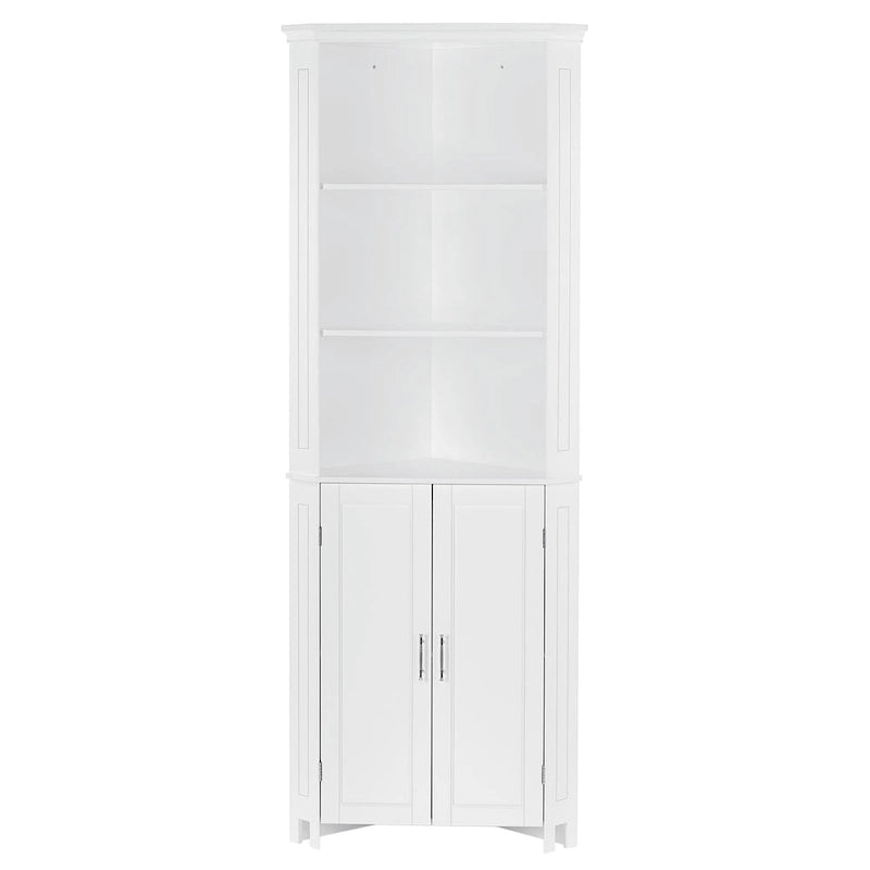 Meuble d'angle haut de salle de bain avec portes et étagère réglable - Blanc