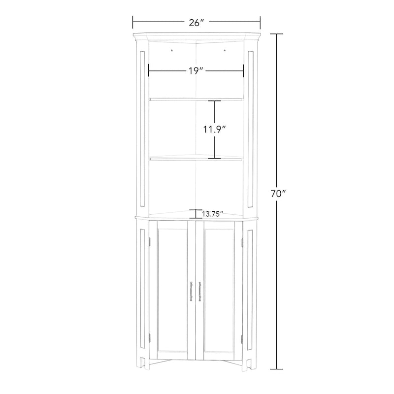 Meuble d'angle haut de salle de bain avec portes et étagère réglable - Blanc