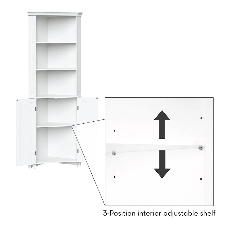 Meuble d'angle haut de salle de bain avec portes et étagère réglable - Blanc