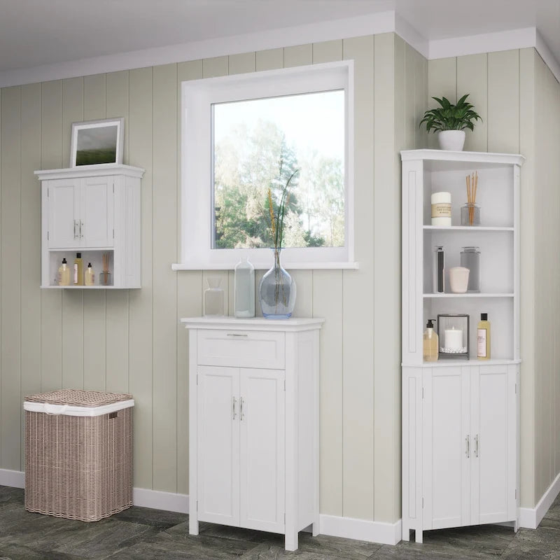 Meuble d'angle haut de salle de bain avec portes et étagère réglable - Blanc