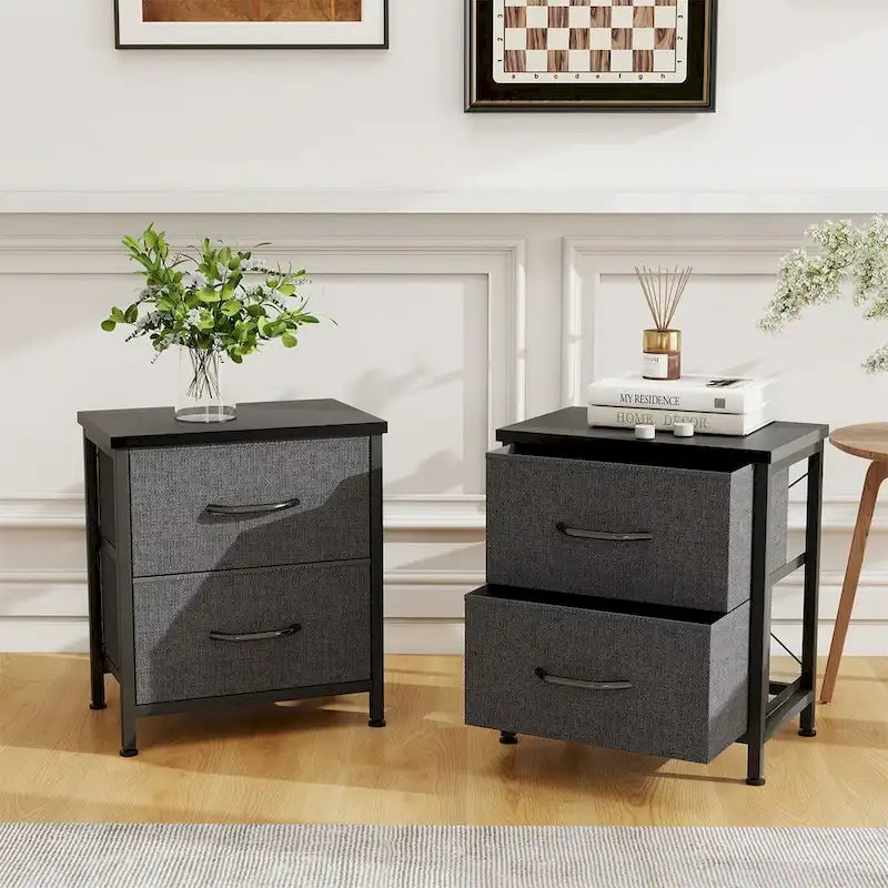 Table de chevet, Commode de chevet à 2 tiroirs, Table d'appoint avec bacs en tissu pour Chambre, Placard, Entrée, Dortoir universitaire