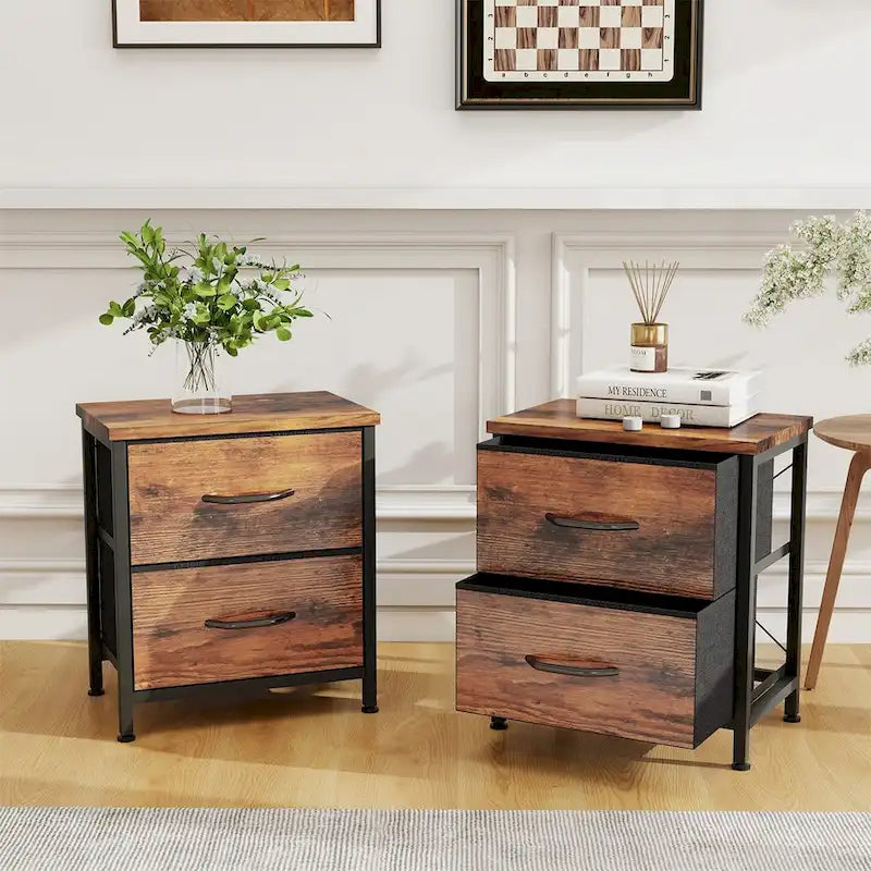 Table de chevet, Commode de chevet à 2 tiroirs, Table d'appoint avec bacs en tissu pour Chambre, Placard, Entrée, Dortoir universitaire