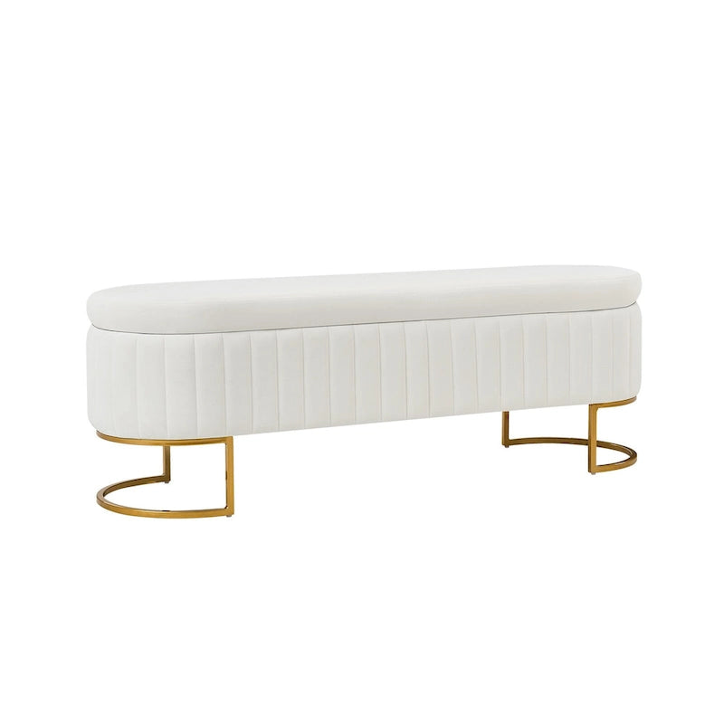 Banc de rangement capitonné Mid-Century Modern avec quadrillage interne et pieds en métal