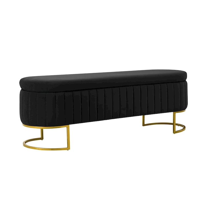 Banc de rangement capitonné Mid-Century Modern avec quadrillage interne et pieds en métal