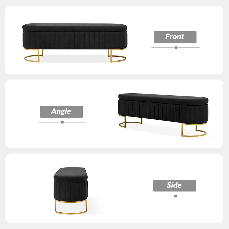 Banc de rangement capitonné Mid-Century Modern avec quadrillage interne et pieds en métal