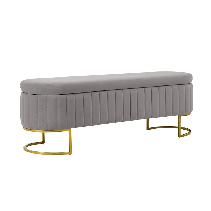 Banc de rangement capitonné Mid-Century Modern avec quadrillage interne et pieds en métal