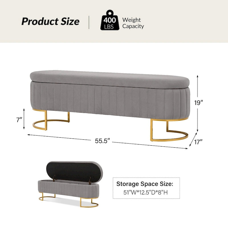 Banc de rangement capitonné Mid-Century Modern avec quadrillage interne et pieds en métal