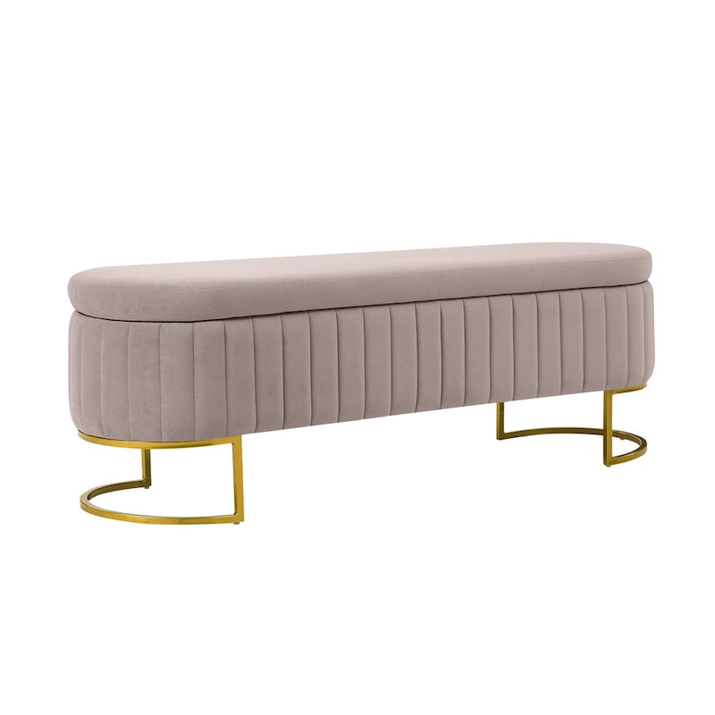 Banc de rangement capitonné Mid-Century Modern avec quadrillage interne et pieds en métal
