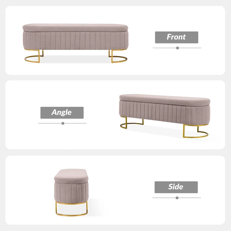 Banc de rangement capitonné Mid-Century Modern avec quadrillage interne et pieds en métal