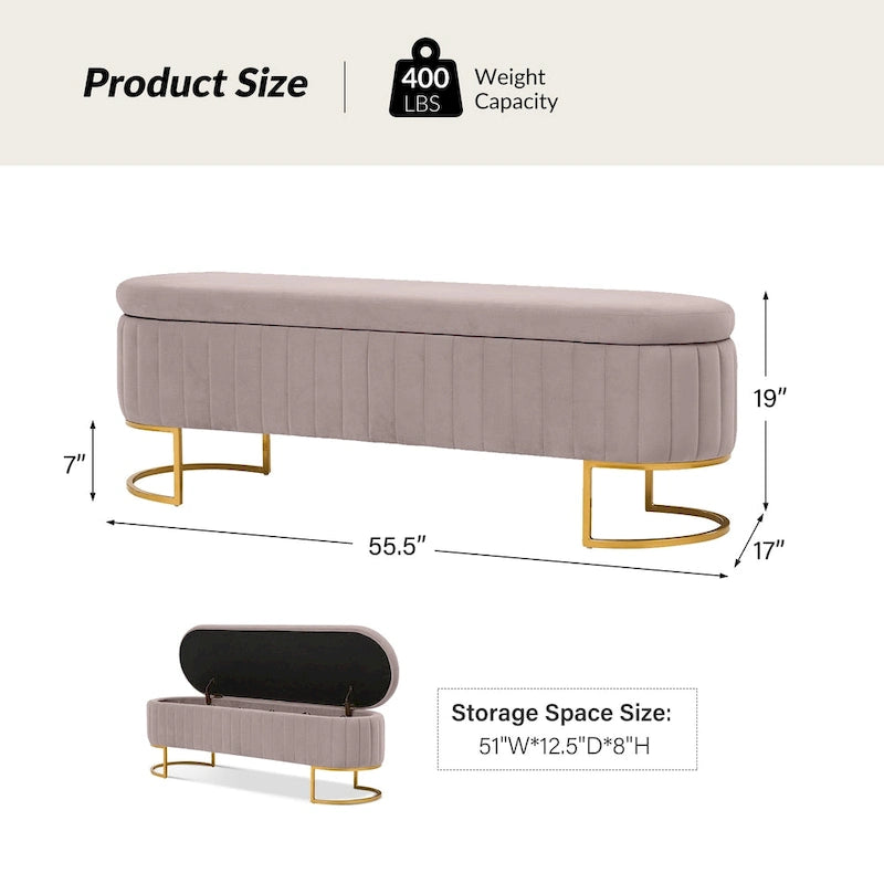 Banc de rangement capitonné Mid-Century Modern avec quadrillage interne et pieds en métal