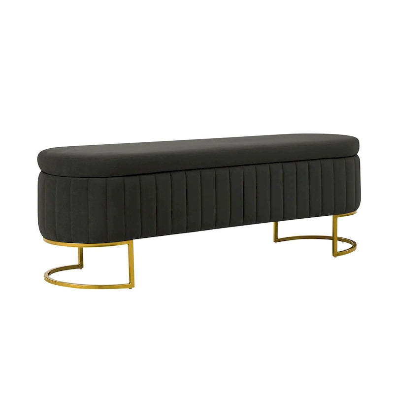 Banc de rangement capitonné Mid-Century Modern avec quadrillage interne et pieds en métal